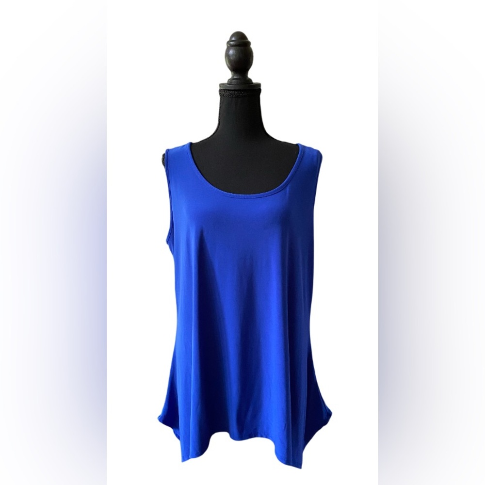 Cato: Blue Sleeveless Top with Square Cut Out on Upper Back and Waterfall Sides